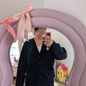 Cozy Cottagecore Navy Cable Knit Cardigan Size XL